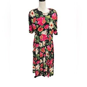 Caroline Wells Vintage 90s Floral Flowy Shirt Dress Size 16